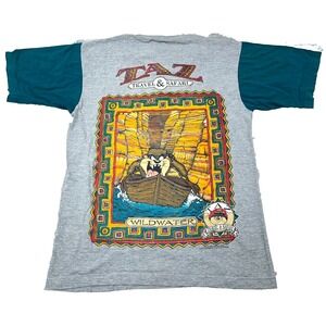 Vintage Looney Tunes Shirt Men Medium Gray Tee Taz Henley Tasmanian Devil 90s